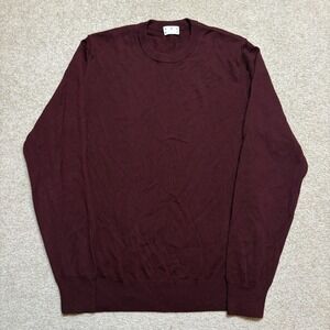 ASKET Sweater Mens Small Burgundy Red Merino Wool Crewneck Knit Italy Pullover